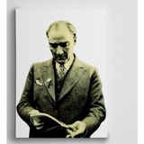 Dekolata Atatürk Kitap Okurken 35x50 cm Kanvas Tablo
