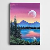 Dekolata Çam Ağaçları Göl Dağlar Ay Kanvas Tablo 70 x 100 CM