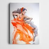 Dekolata Dansçı Kadın Turuncu Elbise Suluboya Kanvas Tablo 60 x 85 CM