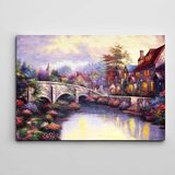 Dekolata Dere ve Ev Manzarası 85x120 cm Kanvas Tablo