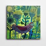 Dekolata Desenler Çiçekler ve Kuş Kare Kanvas Tablo 25 x 25 CM