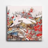 Dekolata Kar Kuş Kırmızı Çiçekler Kare Kanvas Tablo 80 x 80 CM