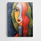 Dekolata Kırmızı Yeşil Saçlar Kadın Kanvas Tablo 20 x 30 CM