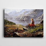 Dekolata Kız Çocuğu Ve Keçiler 140x200 cm Kanvas Tablo