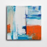 Dekolata Mavi Turuncu Soyut Kare Kanvas Tablo 80 x 80 CM
