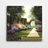 Dekolata Mor Pembe Çiçekler Ve Ağaçlar Kare Kanvas Tablo 90 x 90 CM