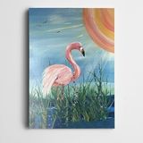Dekolata Pembe Filamingo Yeşil Otlar Kanvas Tablo 25 x 35 CM