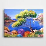 Dekolata Renkli Ağaç Çiçekler ve Deniz Kanvas Tablo 70 x 100 CM