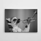 Dekolata Saksafon Çalan Köpek Siyah Beyaz 70x100 cm Kanvas Tablo