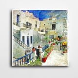 Dekolata Saksıda Çiçekler Evler Kare Kanvas Tablo 90 x 90 CM