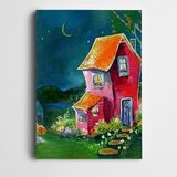Dekolata Sevimli Ev Bahçesi Gece Kanvas Tablo 60 x 85 CM
