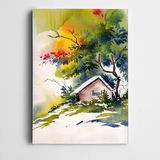 Dekolata Suluboya Yeşillikler ve Ev Kanvas Tablo 40 x 60 CM