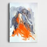 Dekolata Turuncu Elbiseli Kadın Suluboya Kanvas Tablo 25 x 35 CM