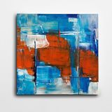 Dekolata Turuncu Mavi Renkler Kare Kanvas Tablo 100 x 100 CM