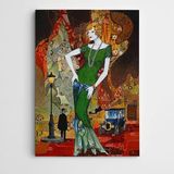 Dekolata Yeşil Elbiseli Sarışın Kadın 140x200 cm Kanvas Tablo