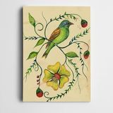 Dekolata Yeşil Kuş ve Çiçek Kanvas Tablo 20 x 30 CM