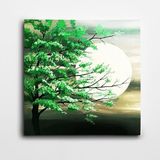 Dekolata Yeşil Yapraklar ve Ay Kare Kanvas Tablo 30 x 30 CM
