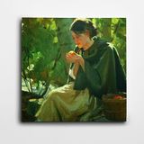 Dekolata Yeşillikte Kadın Kare Kanvas Tablo 90 x 90 CM