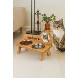 dekoliva Fotoğraflı İsme Özel İki Çelik Kaseli Kedi Mama Kabı