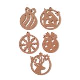 Dekolobi 5 Parça Yılbaşı Süsleri / Ham Mdf Boyanabilir Delikli Yeni Yıl Objeleri 16 cm