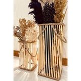 Dekolobi Bambu Vazo 2'li Set / Ahşap Vazo / Çiçeklik / Dekoratif Uzun Fener Mumluk 38-24 Cm Krem