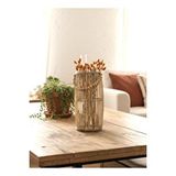 Dekolobi Bambu Vazo / Ahşap Vazo / Çiçeklik / Dekoratif Uzun Fener Mumluk 38 Cm Krem