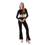 Dekolte Detaylı Crop Bluz Siyah