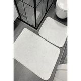 Dekomod 2'li Peluş Banyo Paspası Halı Klozet Takımı Beyaz Kaymaz Taban (60X50-60X90) - Set
