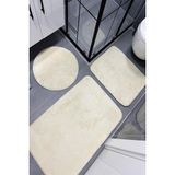 Dekomod 3'lü Peluş Banyo Paspası Halı Klozet Takımı Krem Kaymaz Taban 50X90-50X60-50X50 - Set