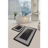 DEKOMOD Dekoratif Baskılı Banyo Set Paspas 2'li Set Kaymaz Yıkanabilir Siyah Dot Taban (60x90 Ve 50x60)
