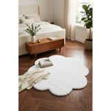 DEKOMOD Peluş Beyaz Papatya Tüylü Yumuşak Yıkanabilir Kaymaz Taban Halı Yolluk Yatak Odası Banyo Overloksuz