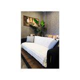 Dekomod Peluş Koltuk Örtüsü Şalı Pofuduk Bubble Beyaz Çok Amaçlı Baklava Desen 170X210 cm - 170 x 210 cm
