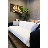 DEKOMOD Peluş Koltuk Örtüsü Şalı Pofuduk Bubble Beyaz Çok Amaçlı Baklava Desen 170x210 cm