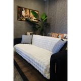 DEKOMOD Peluş Koltuk Örtüsü Şalı Pofuduk Bubble Krem Çok Amaçlı Baklava Desen 170x210 cm