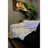 Dekomod Peluş Koltuk Şalı Örtüsü Pofuduk Bubble Gri Çok Amaçlı Baklava Desen 150X150 cm - 150 x 150 cm
