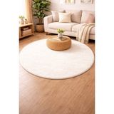 Dekomod Peluş Krem Daire Tüylü Yumuşak Yıkanabilir Kaymaz Taban Halı Yolluk Yatak Odası Banyo Salon - 150 x 150 cm