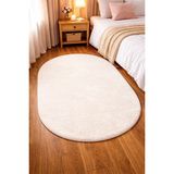 Dekomod Peluş Krem Oval Tüylü Yumuşak Yıkanabilir Kaymaz Taban Halı Yolluk Yatak Odası Banyo Salon - 80 x 120 cm