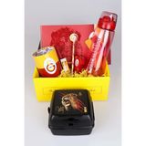 Dekomus Gıft Box Özel Kutulu Galatasaray Beslenme Kabı ve 700 ml Trıtan Matara Ile Kırtasiye Seti - 12M-Krem