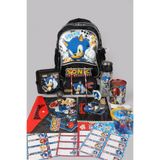 DEKOMUS İLE LİSANSLI SONIC BÜYÜK BOY OKUL VE KALEM ÇANTASI İLE MATARA,BESLENME KABI KIRTASİYE SETİ