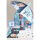DEKOMUS LİSANSLI ELSA FROZEN KILIFLI ŞEMSİYE İLE TEK BÖLMELİ KÜÇÜK BOY 32 CM ANAOKUL,BESLENME VE KALEM ÇANTASI,MATARA,BESLENME KABI İLE FULL OKUL/KIRTASİYE SETİ