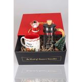 Dekomus Özel Kutulu Mutlu Yıllar Serisi Frenchpress, Kupa, Çam Ağacı Ve Kar Küresi Seti "Yeni Yıl & Merry Christmas""