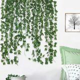 Dekonivia 12 Adet 230 Cm Yapay Sarmaşık Damarlı Yaprak, Doğal Görünümlü Dekoratif Yapay Bitki, Bahçe, Balkon, İç Ve Dış Mekan Ev Dekoru,