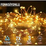 Dekonivia 3 Metre 3 Fonksiyonlu Peri Led Gün Işığı Sarı Pilli Dekoratif Aydınlatma Süsleme Parti Led Işık Yılbaşı Süsleme Dekorasyon Işığı Şerit