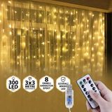 Dekonivia 3x3 Metre Peri Led Perde Asma Kumandalı Kancalı Gün Işığı Işık 8 Fonksiyonlu 8 Mod Parti Işığı Dekoratif Yılbaşı Peri Led Saçak Işık Dekorasyon
