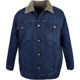 Dekons Erkek Mavi Kürklü Kot Mont 4XL-13XL Uzun Kol Düz Desenli Büyük Beden - 10XL