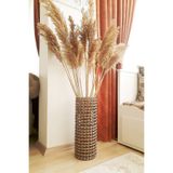 Dekopano Metal Tel Üzerine Hasır Örgü Pampas Kurutulmuş Çiçek Sepeti - Vazo 40 Cm
