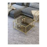 Dekoport Bakü Mat Gold (Gold Eskitme) Orta Sehpa Temperli Bronz Cam