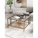 Dekoport Bakü Orta Sehpa Prinç Eskitme Rengi Bronz Cam 75*75 Çift Camlı Orta Sehpa