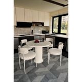 Dekoport Eylül Masa Sandalye Takımı Yuvarlak Masa 4 Sandalye Bukle - Teddy Kumaş Mutfak Masası Yemek Masası - Beyaz - 90 x 90