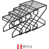Dekoport Huga 4lü Zigon Sehpa Siyah Metal Cam Modern Tasarım 45*50 Ölçü İç İçe Kullanım - Siyah şeffaf